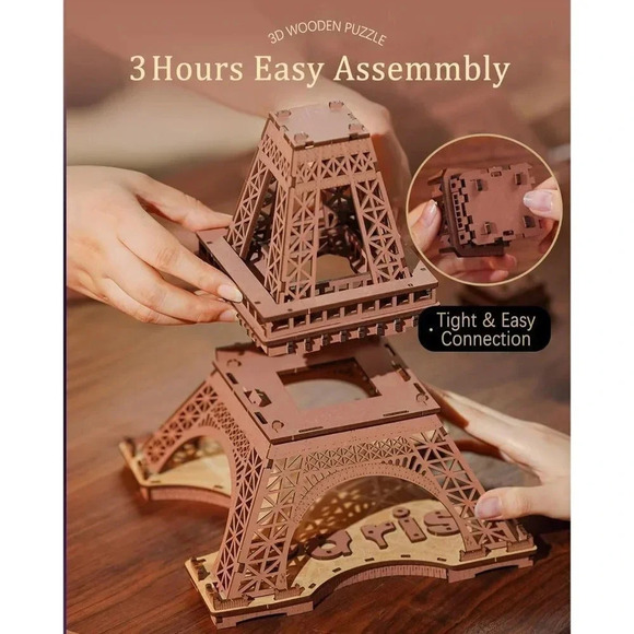 Puzzle for Adults Model Building Kit with LED Light Wooden Eiffel Tower - Picture 5 of 9